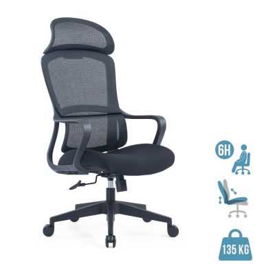 Lot de 5 fauteuils de bureau RICHARD - accoudoirs fixes - têtière intégré - noir