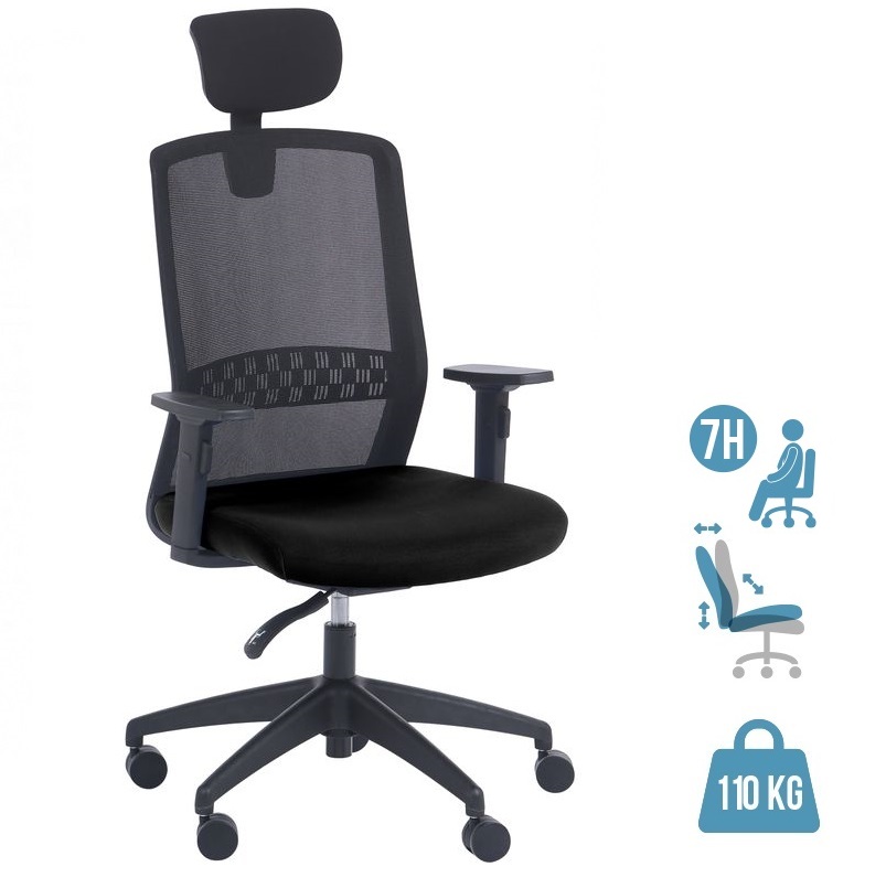 Lot de 5 fauteuils de bureau SCOTT - accoudoirs réglables - appuie-tête réglable - noir