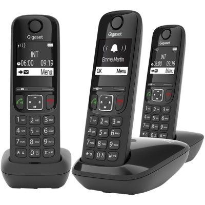 Gigaset AS690 Trio - téléphone sans fil + 2 combinés supplémentaires - noir