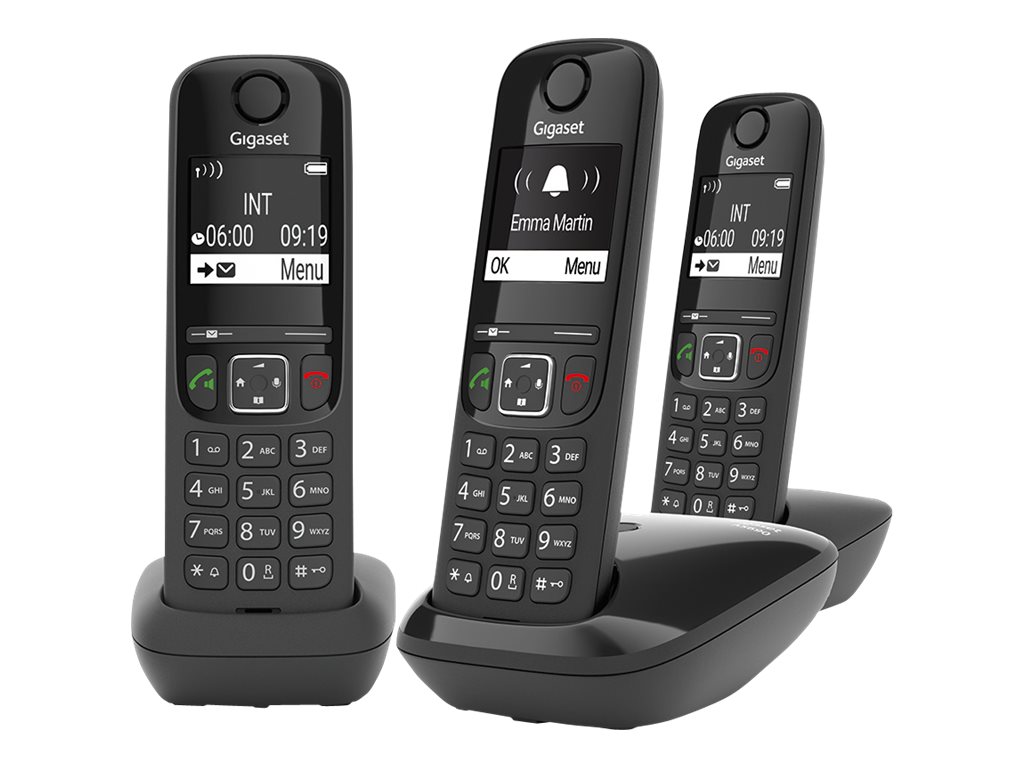 Gigaset AS690 Trio - téléphone sans fil + 2 combinés supplémentaires - noir