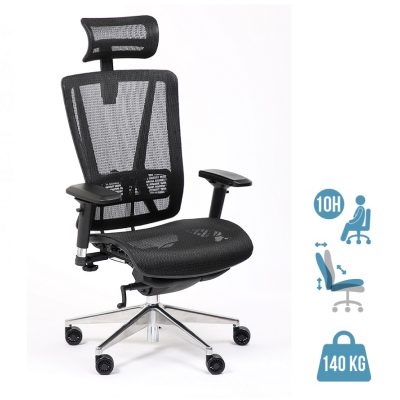 Fauteuil de bureau VASEAT - accoudoirs réglables - appui-tête intégré - noir