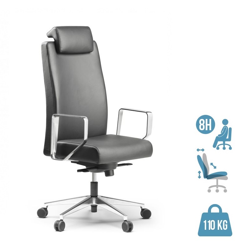 Fauteuil de bureau BOP - accoudoirs fixes - appui-tête - cuir noir