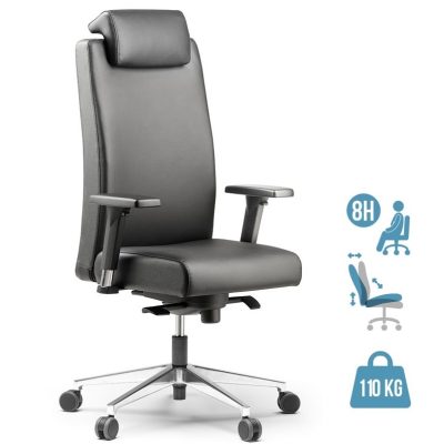 Fauteuil de bureau BOP - accoudoirs réglables - appui-tête - cuir noir