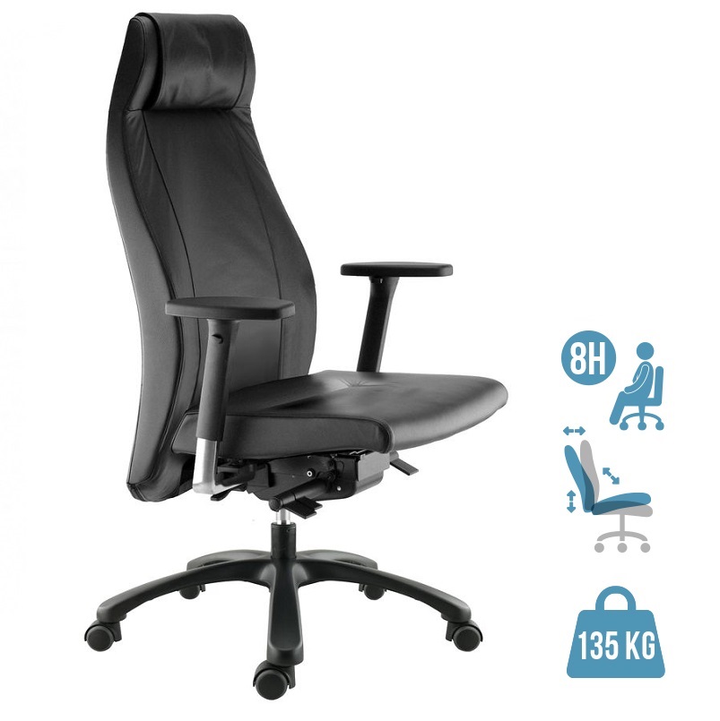 Fauteuil de bureau GOXOA - accoudoirs réglables - appui-tête intégré - cuir noir