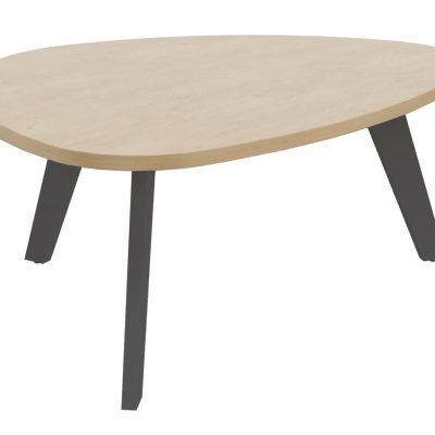 Table basse galet - L100xH42xP90/80 - pied carbone - plateau imitation chêne clair