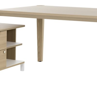 Bureau avec retour ABSOLU - 180 cm - Pieds bois - Chêne structuré