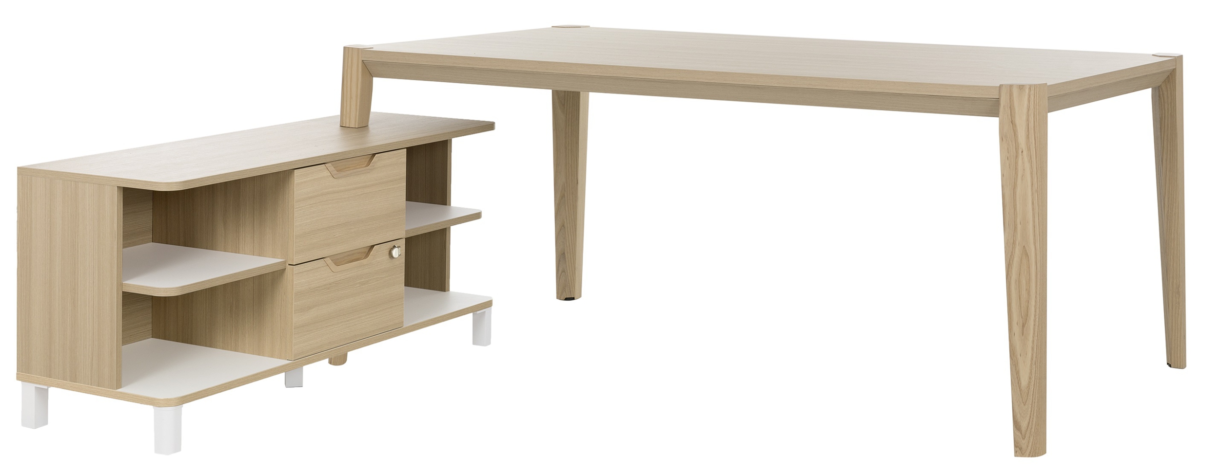 Bureau avec retour ABSOLU - 180 cm - Pieds bois - Chêne structuré