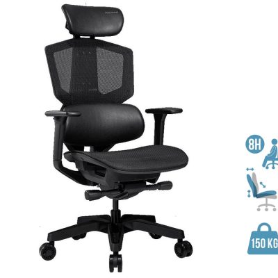 Fauteuil gamer ARGO ONE BLACK- accoudoirs réglables - appuie-tête intégré - noir