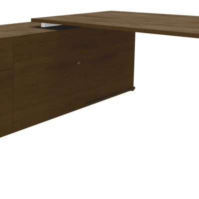 Bureau STEELY Manager - L180 x P100 x H72,5 cm - console retour à gauche (2 tiroirs) L200 x P60 x H72,5 cm - pieds blanc - plateau imitation noyer