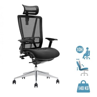 Fauteuil de bureau VASEAT - accoudoirs réglables - appui-tête intégré - assise en tissu - noir
