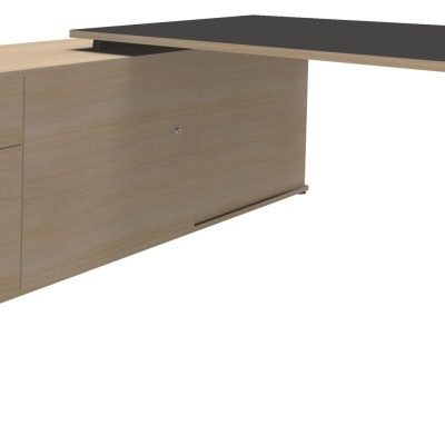 Bureau STEELY Manager - L180 x P100 x H72,5 cm - console retour à gauche (2 tiroirs) L200 x P60 x H72,5 cm - pieds carbone - plateau carbone