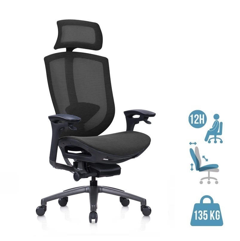 Fauteuil de bureau ASTON - accoudoirs réglables - appui-tête - noir