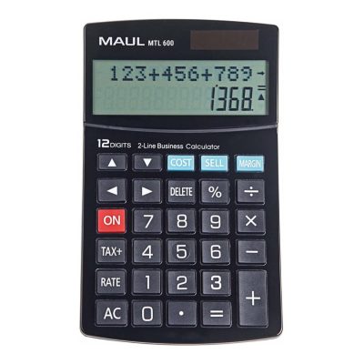 Calculatrice de bureau Maul MTL 600 - 12 chiffres - panneau solaire et pile - noir