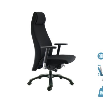 Fauteuil de bureau GOXOA - accoudoirs réglables - appui-tête intégré - tissu noir