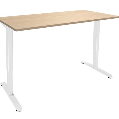 Bureau LEVEL - Bureau éléctrique - L160 - pied blanc - plateau Imitation Chêne clair