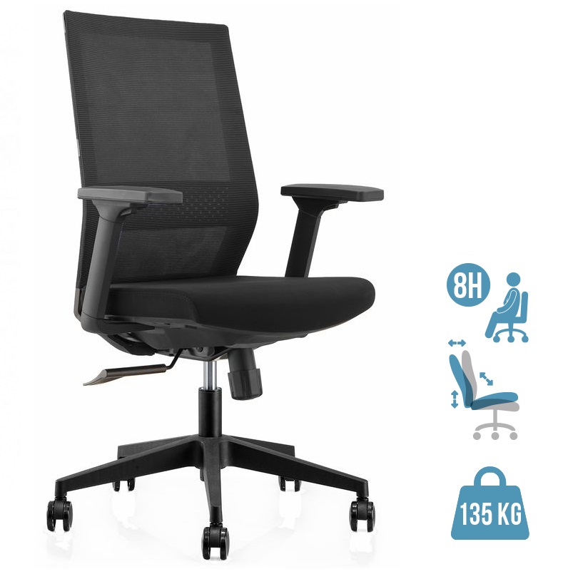 Lot de 5 fauteuils de bureau MAX - accoudoirs réglables - noir