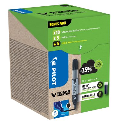 Pilot V BOARD MASTER - 10 Marqueurs effaçables + 10 recharges - pointe ogive - noir