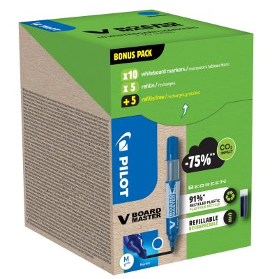 Pilot V BOARD MASTER - 10 Marqueurs effaçables + 10 recharges - pointe ogive - bleu