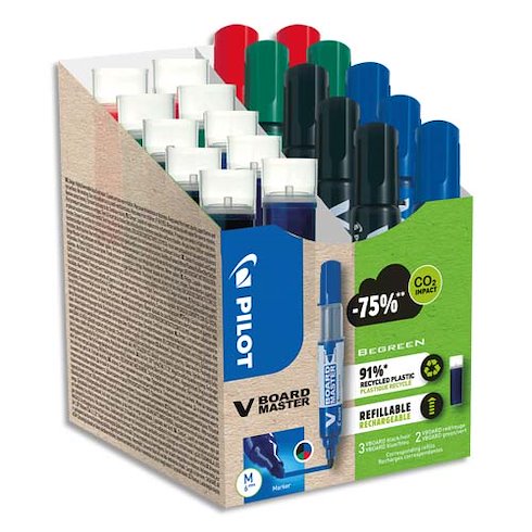 Pilot V BOARD MASTER - Pack de 10 marqueurs effaçables couleurs assorties + 10 recharges
