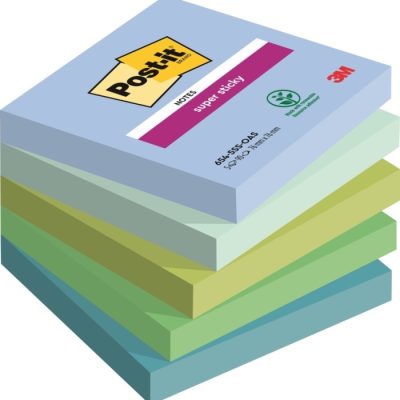 Post-it Super Sticky 654-5SS-OAS - Notes - 76 x 76 mm - 450 feuilles (5 x 90) - bleu, vert