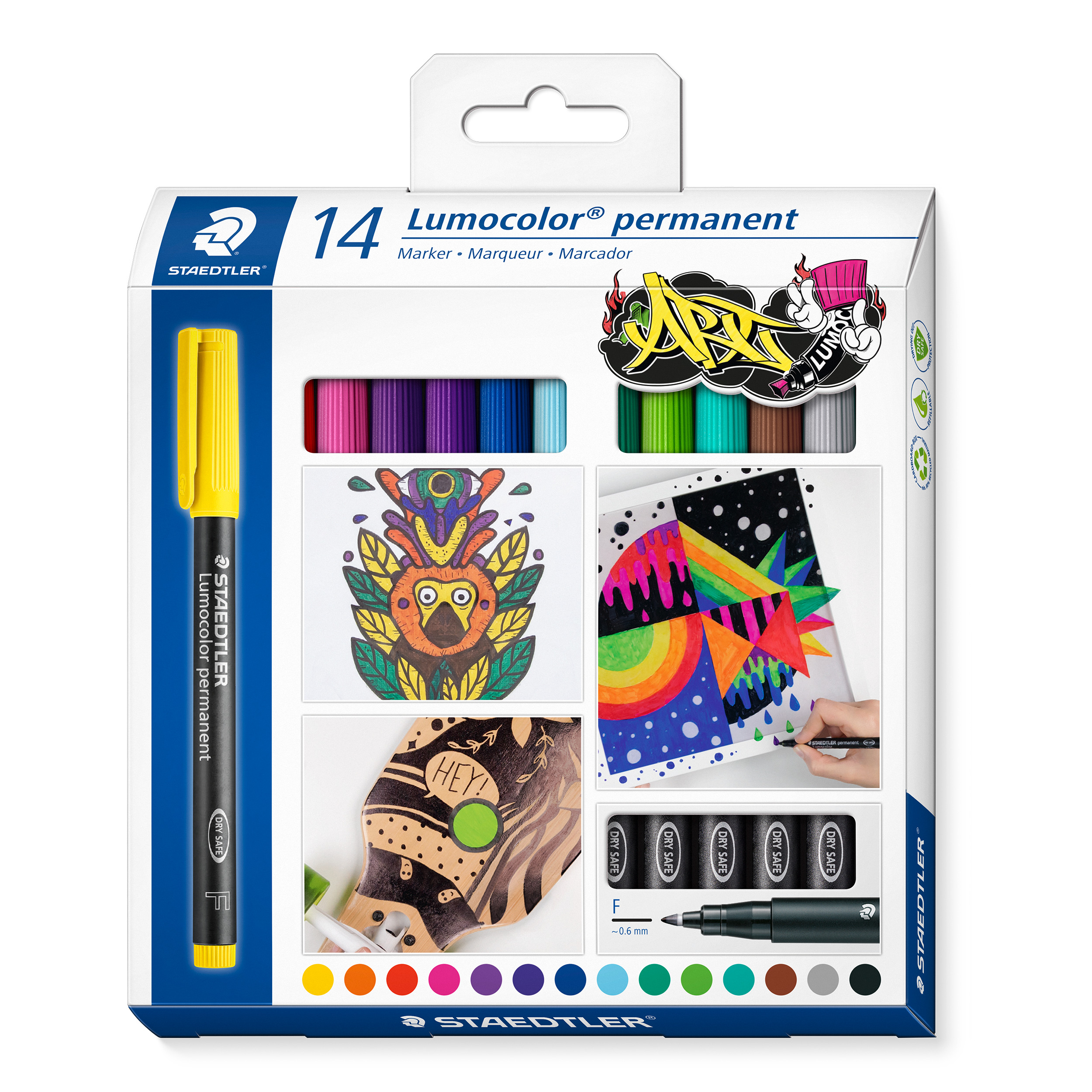 Staedtler Lumocolor 318 - Pack de 14 marqueurs permanents - Pointe fine - Couleurs assorties