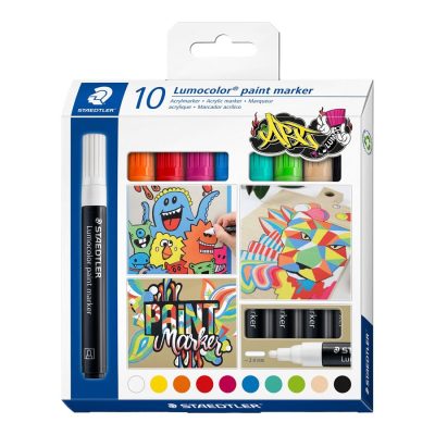 STAEDTLER Lumocolor 349 - Pack de 10 marqueurs peinture liquide - Pointe 2,4 mm - Couleurs assorties