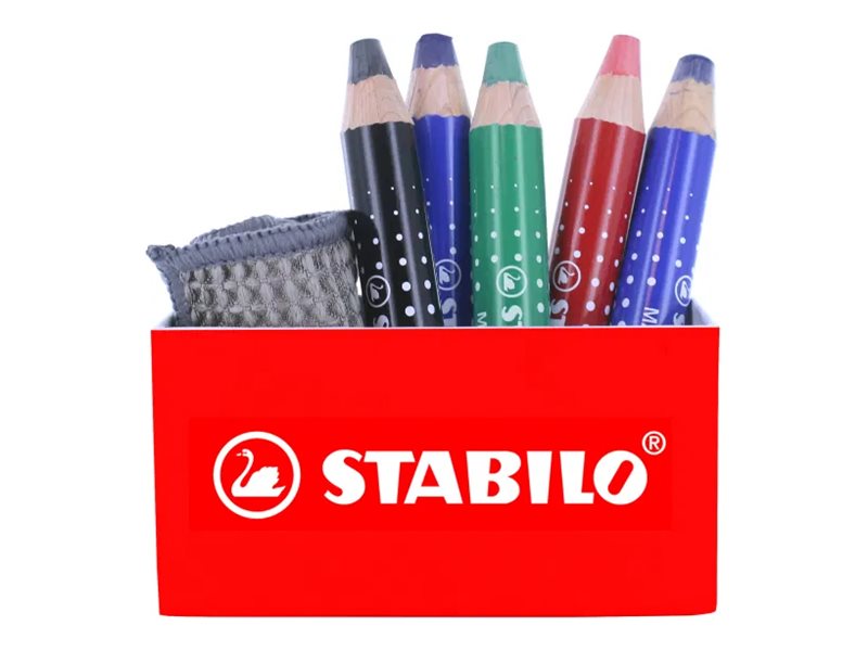 STABILO MARKDRY - Ensemble de marqueurs - non permanent - pour paperboard, tableau blanc, ardoise - bleu, noir, vert, rouge - 10 mm - 7 pièces