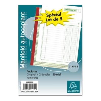 Exacompta - 5 Manifolds Carnets de factures - 50 tripli - 21 x 15 cm