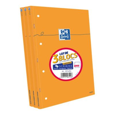 Oxford - Pack de 3 Blocs notes - A4 - 160 pages - grands carreaux - perforés